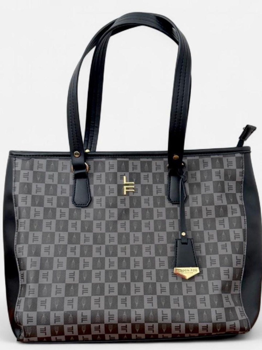 London Fog Black and Gray Monogram Tote